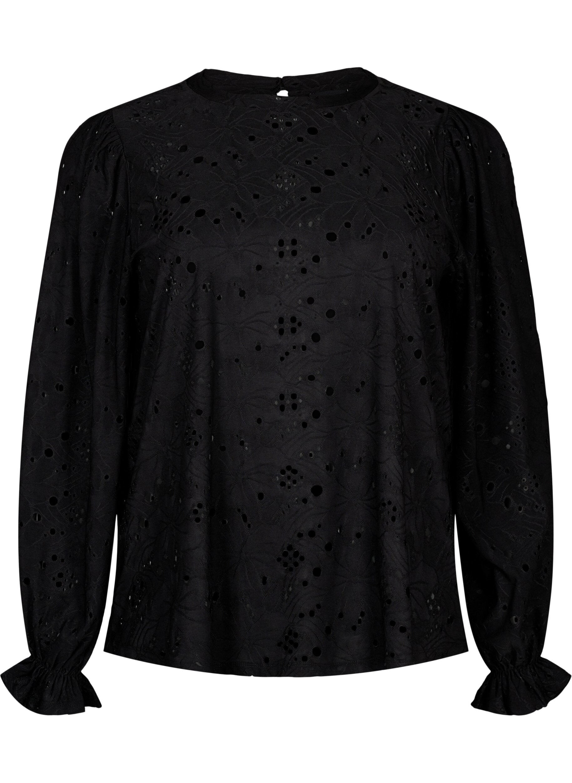 ZizziBlouse met lange mouwen en gaatjespatroon, Black, Packshot image number 0