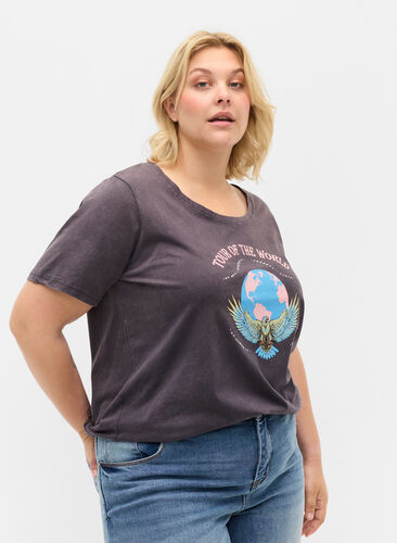 T-shirt en coton à manches courtes avec imprimé, Dark Grey Wash, Model image number 0