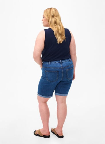 Shorts en jean moulants à taille haute, Blue Denim, Model image number 1