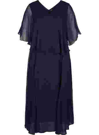 Midi-jurk met korte mouwen en v-hals