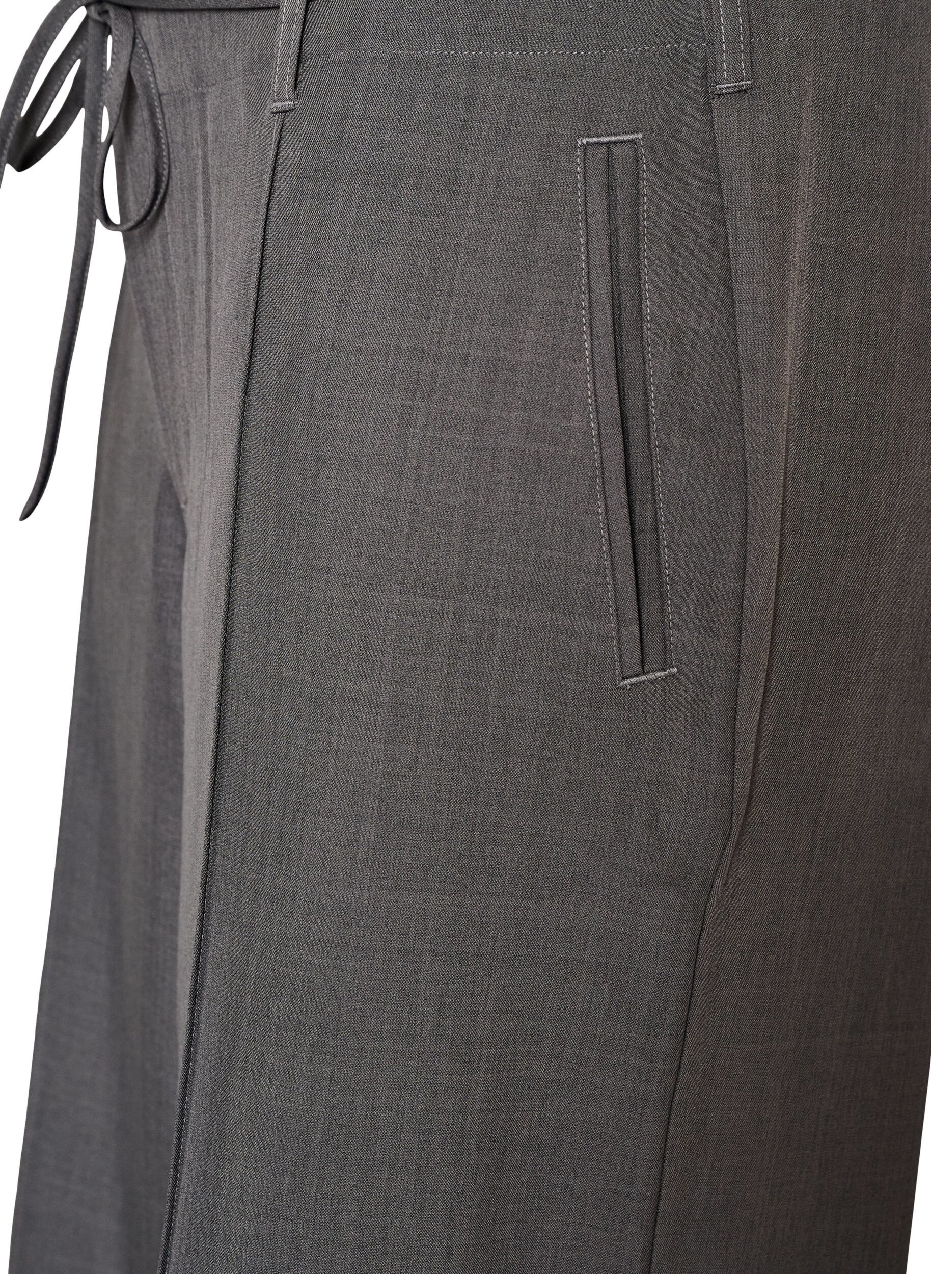 ZizziOp maat gemaakte broek met plooien en een strikceintuur, Grijs, Packshot image number 2