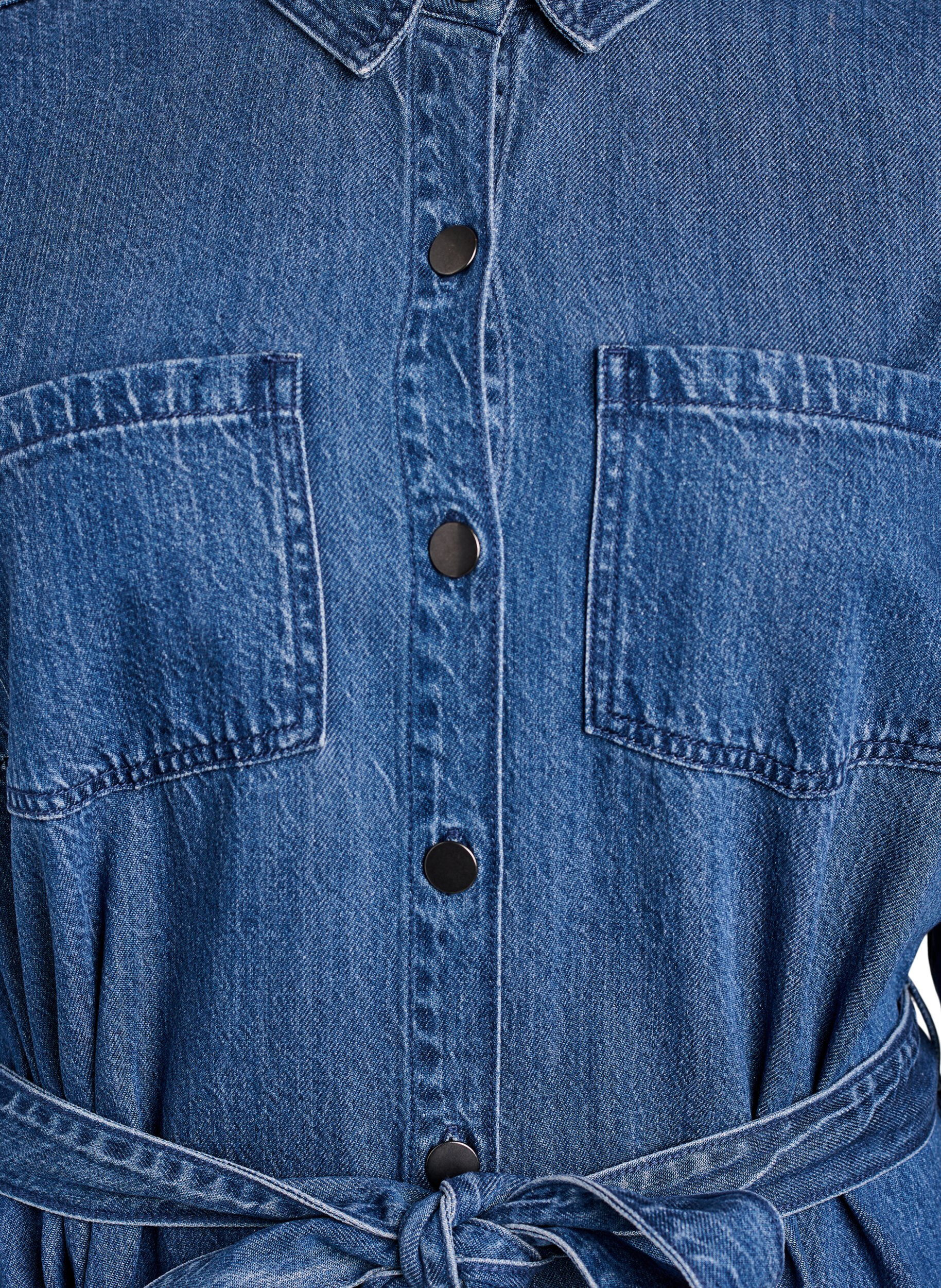 ZizziDenim overhemdjurk met strikceintuur en zijzakken, Blauw, Packshot image number 2