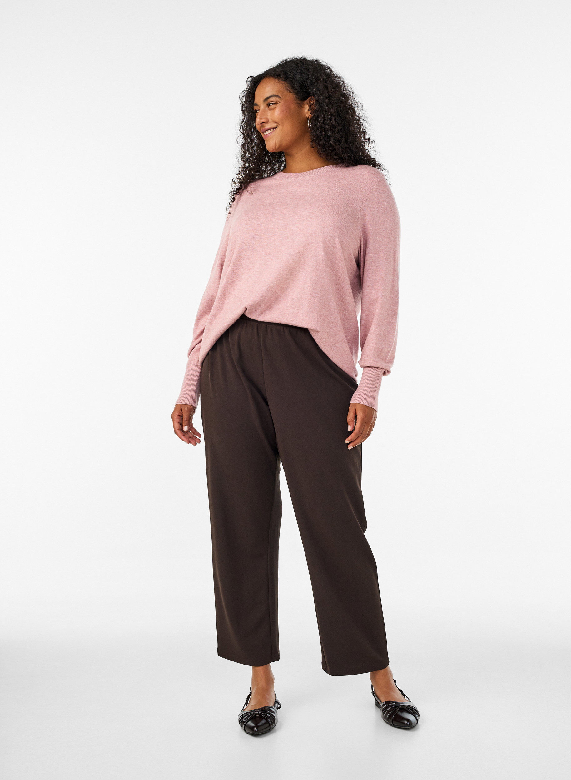 ZizziBlouse en maille avec un col rond, Rose, Model image number 1