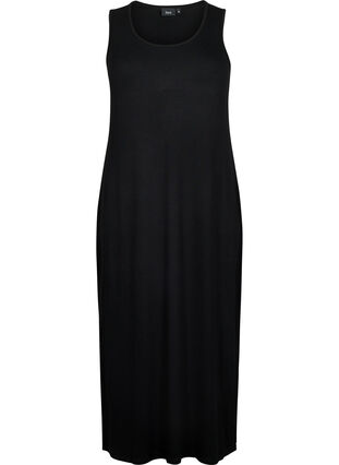 Mouwloze, geribde jurk van viscose, Black, Packshot image number 0