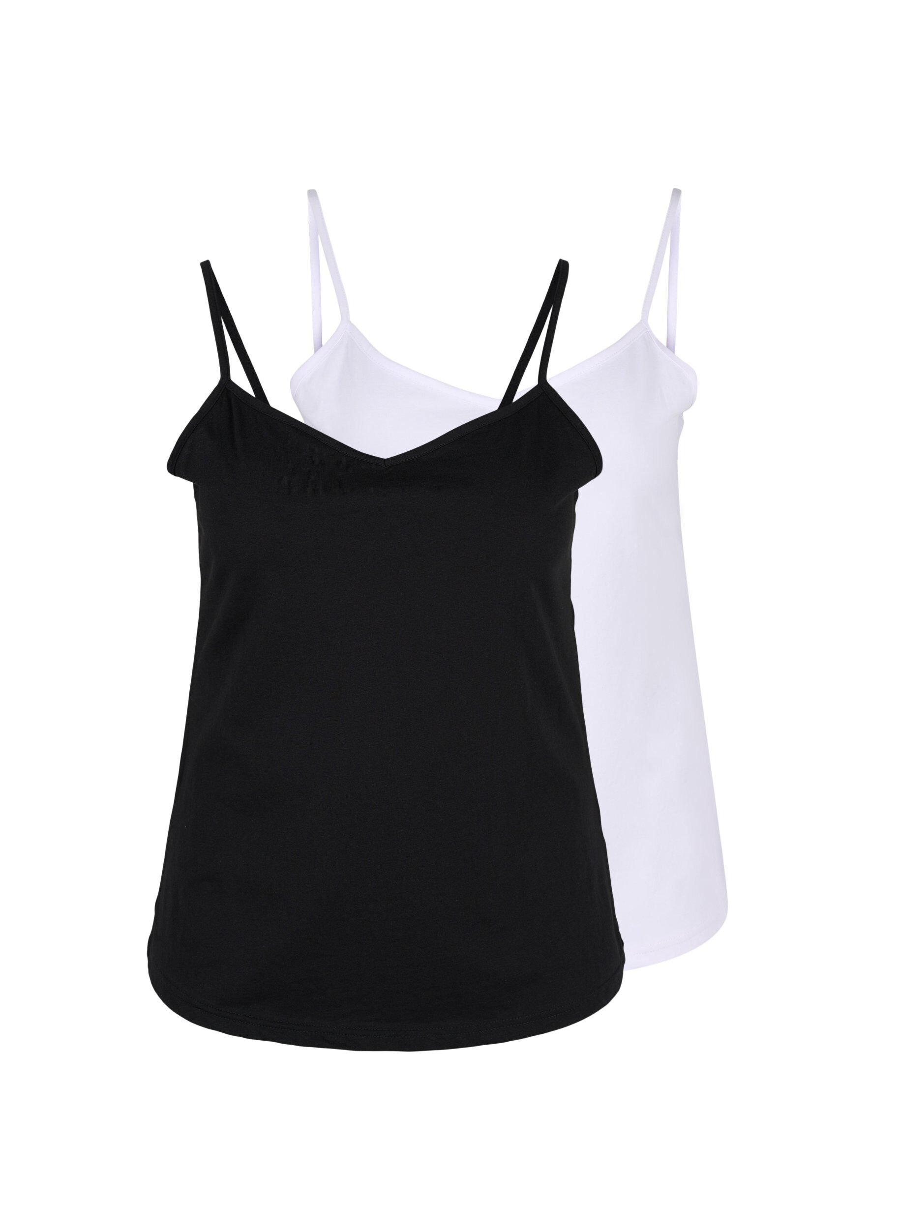 ZizziSet van 2 basic tops in katoen, Black/Bright White, Packshot image number 0
