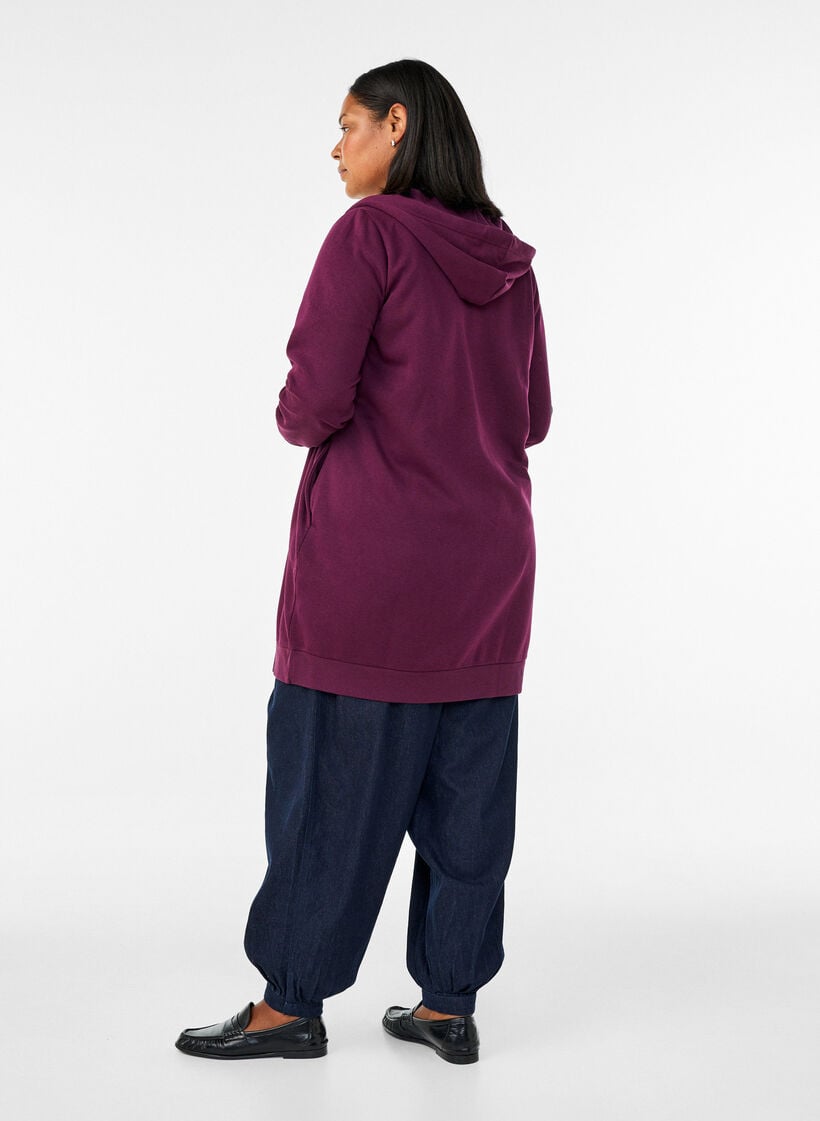Lange hoodie met ritssluiting en zakken, Paars, Model image number 2