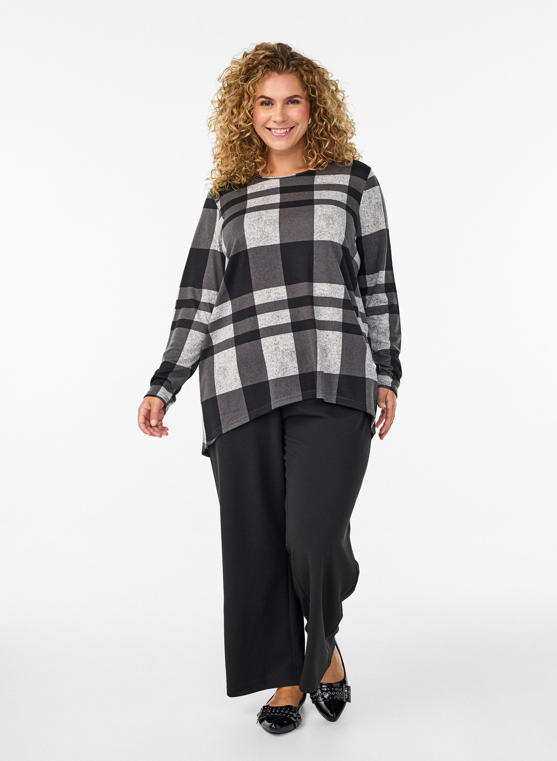 ZizziGedessineerde blouse met lange mouwen, Grijs, Model image number 1