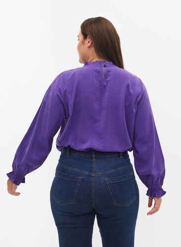 Viscose blouse met lange mouwen en ruches, Prism Violet, Model image number 1