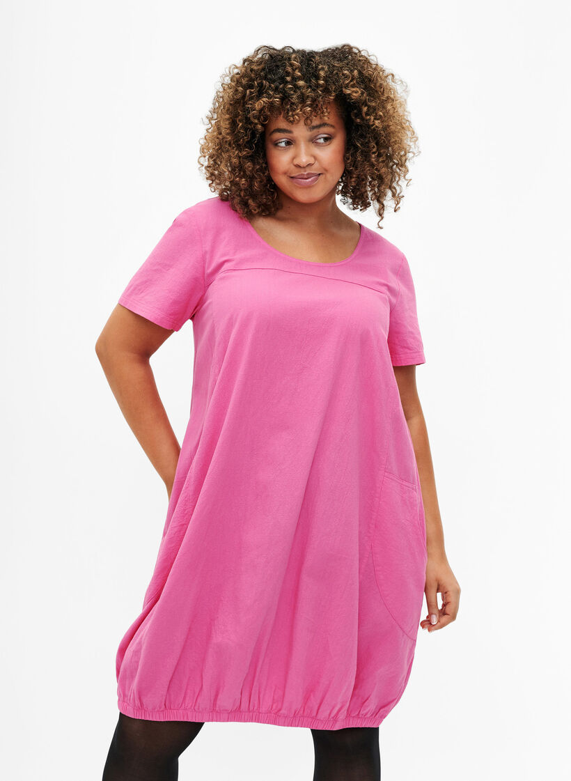 Robe en coton &agrave; manches courtes, Rose, Model image number 0