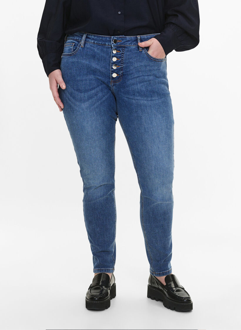 Sanna jeans met superslanke pasvorm en knoopsluiting, Blue denim, Model image number 2