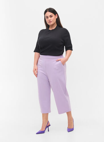 Pantalon culotte uni avec poches, Orchid Bloom, Model image number 0