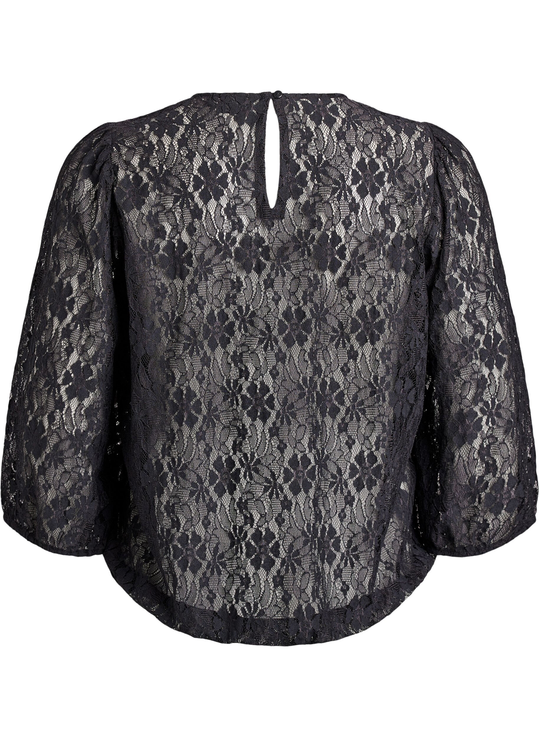 ZizziKantblouse met 3/4 mouwen, Zwart, Packshot image number 1