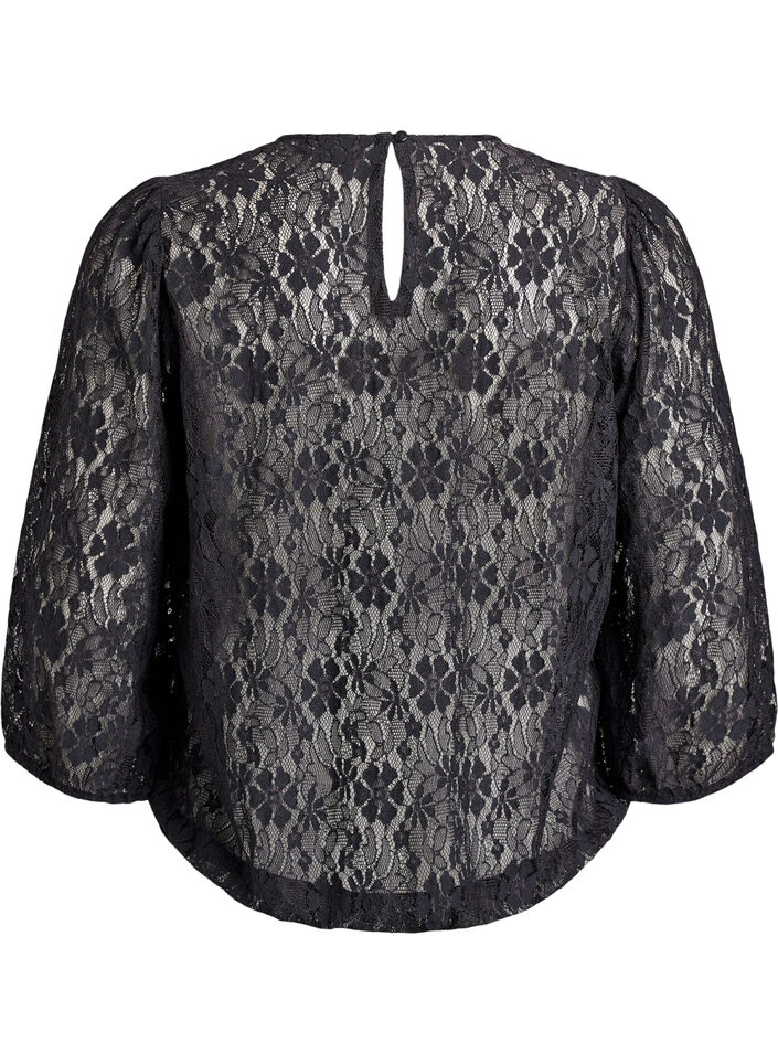 Blouse en dentelle avec manches 3/4, Noir, Packshot image number 1