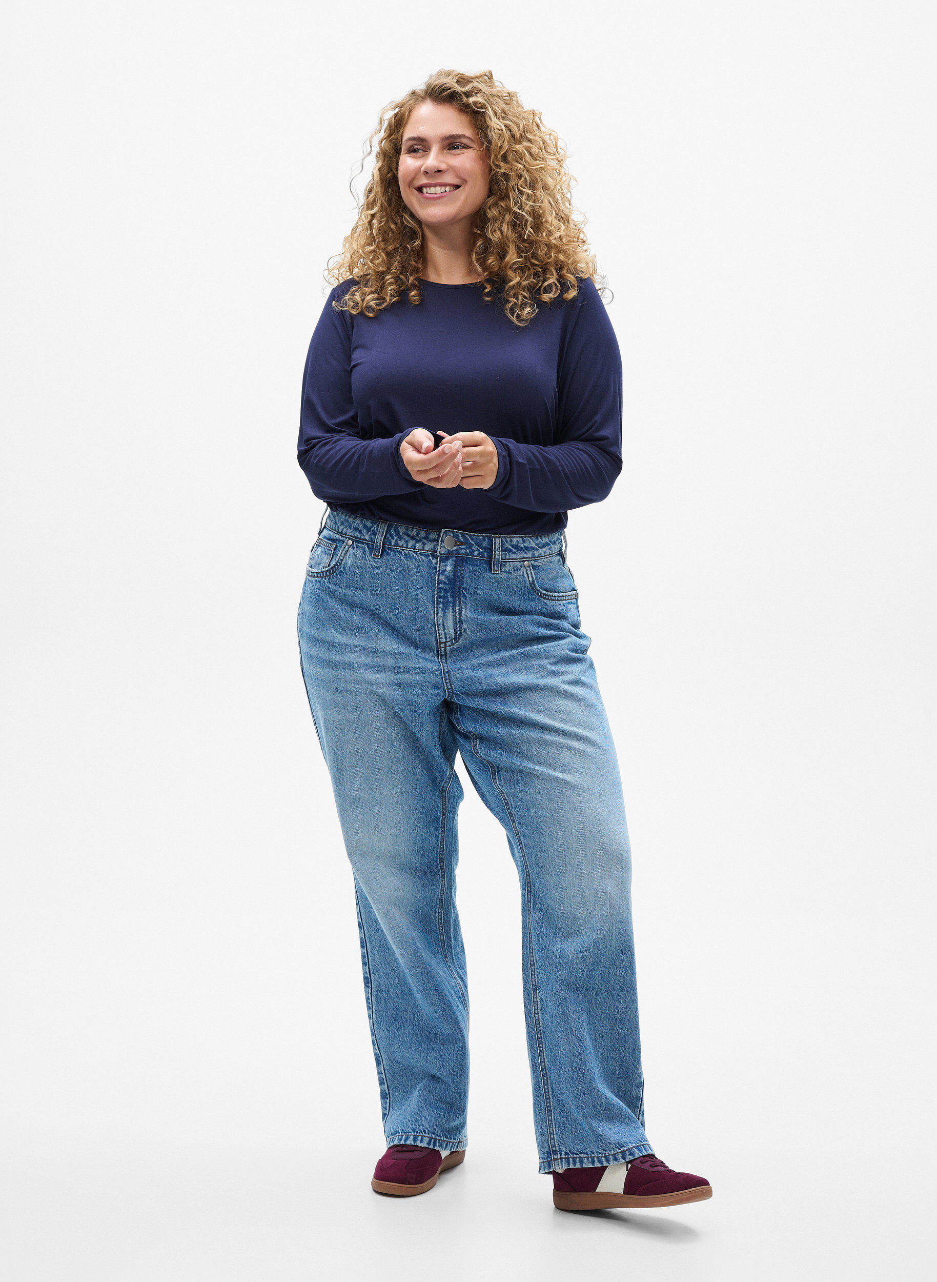 ZizziGestreepte blouse met lange mouwen, Blauw, Model image number 1