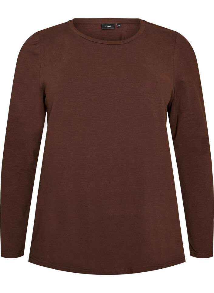 Basic jerseyblouse met lange mouwen, Bruin, Packshot image number 0