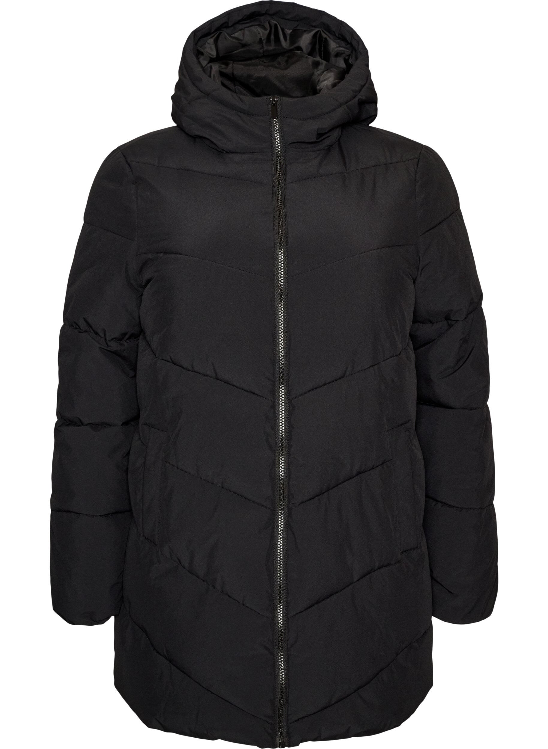 ZizziDoudoune mi-longue avec capuche, Noir, Packshot image number 0