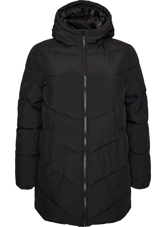 Doudoune mi-longue avec capuche, Noir, Packshot image number 0