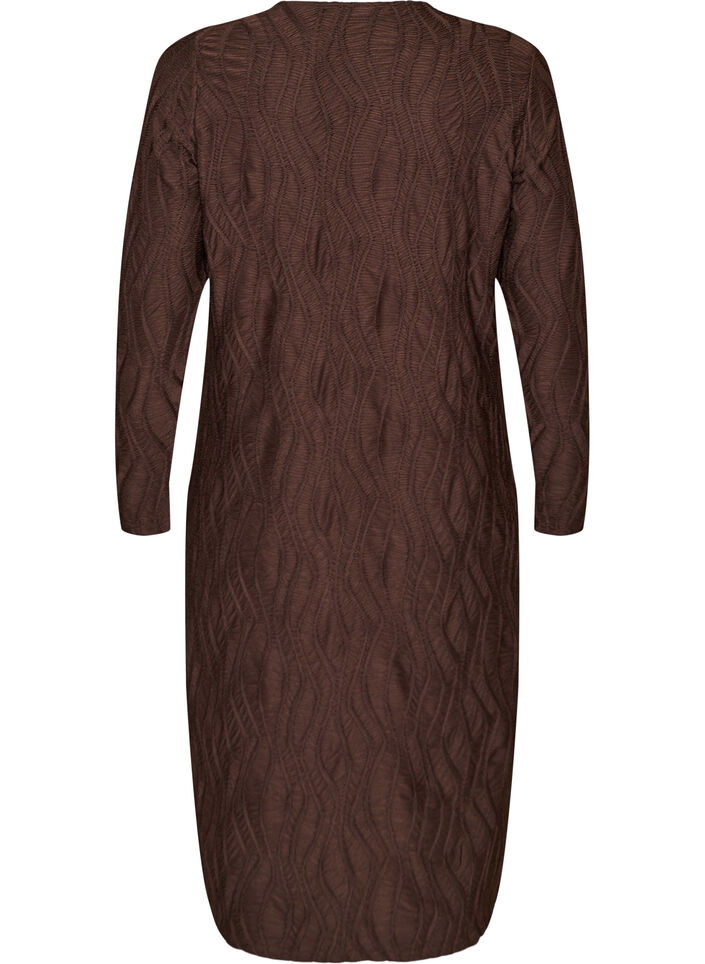 Robe midi &agrave; texture ondul&eacute;e et manches longues, Marron, Packshot image number 1