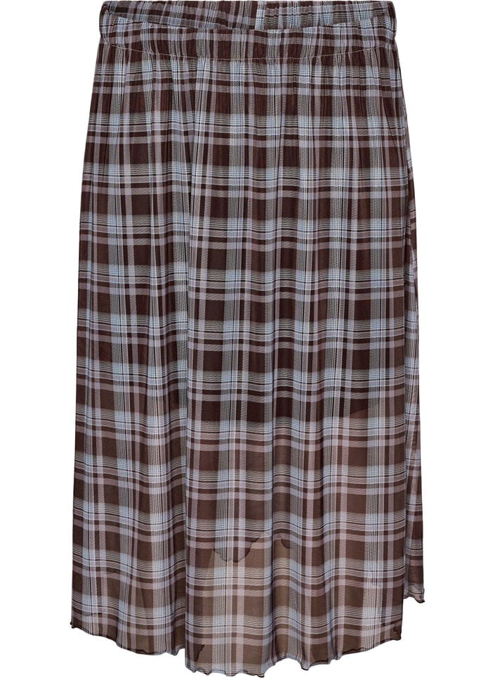 Jupe midi en maille &agrave; carreaux, Bleu, Packshot