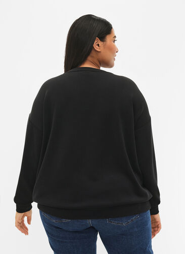 Sweat-shirt avec impression de texte, Black, Model image number 1