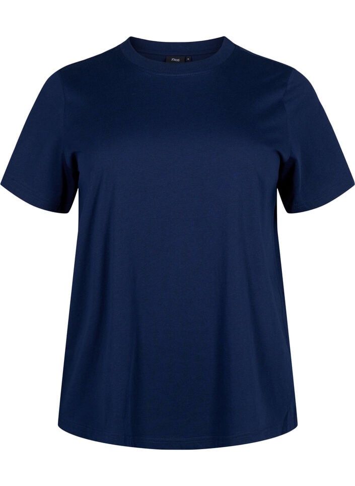 T-shirt basique en coton &agrave; col rond, Bleu, Packshot image number 0