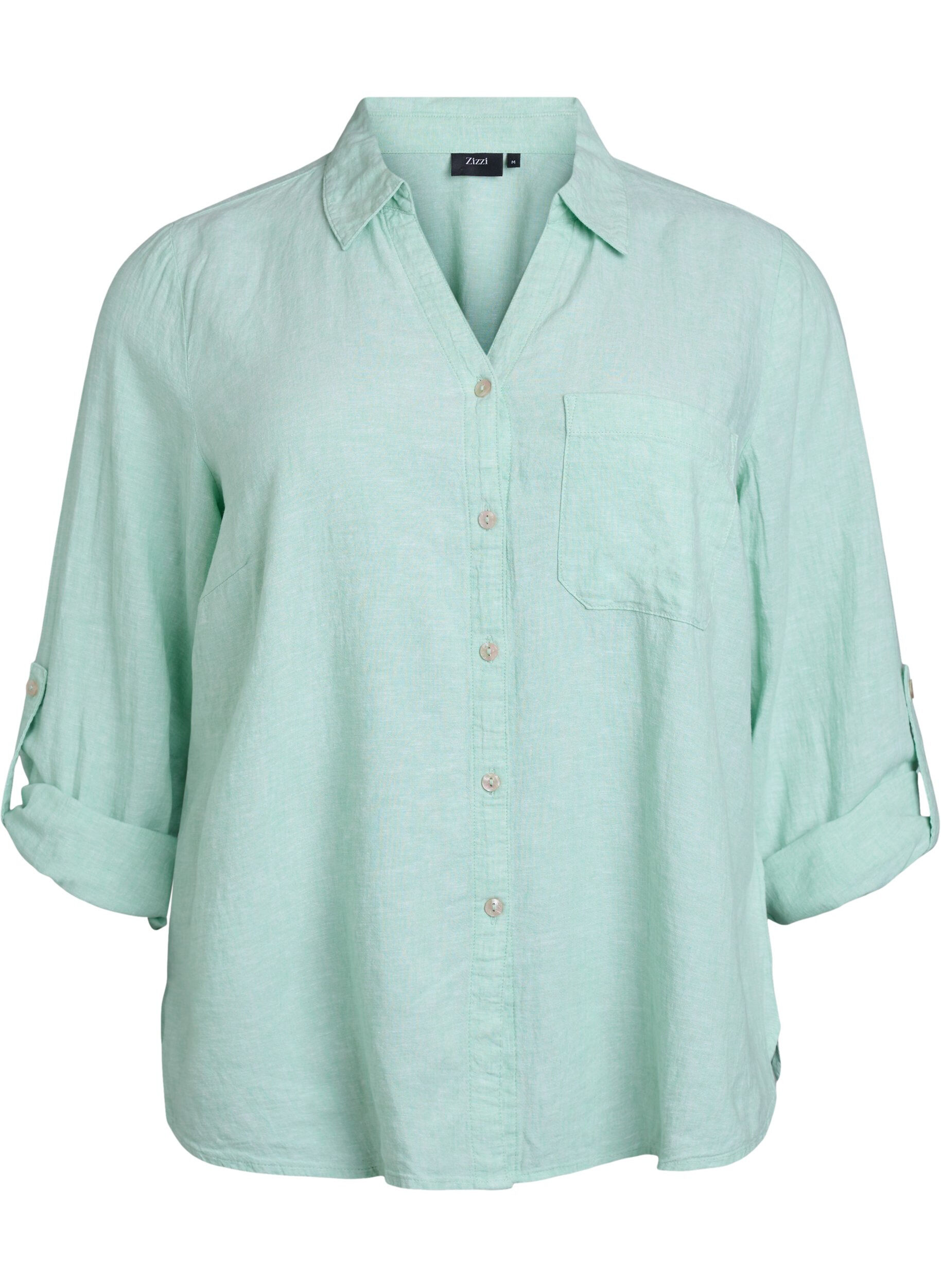 Zizzi Chemise en lin et viscose avec manches 3/4, Vert clair, Packshot image number 0