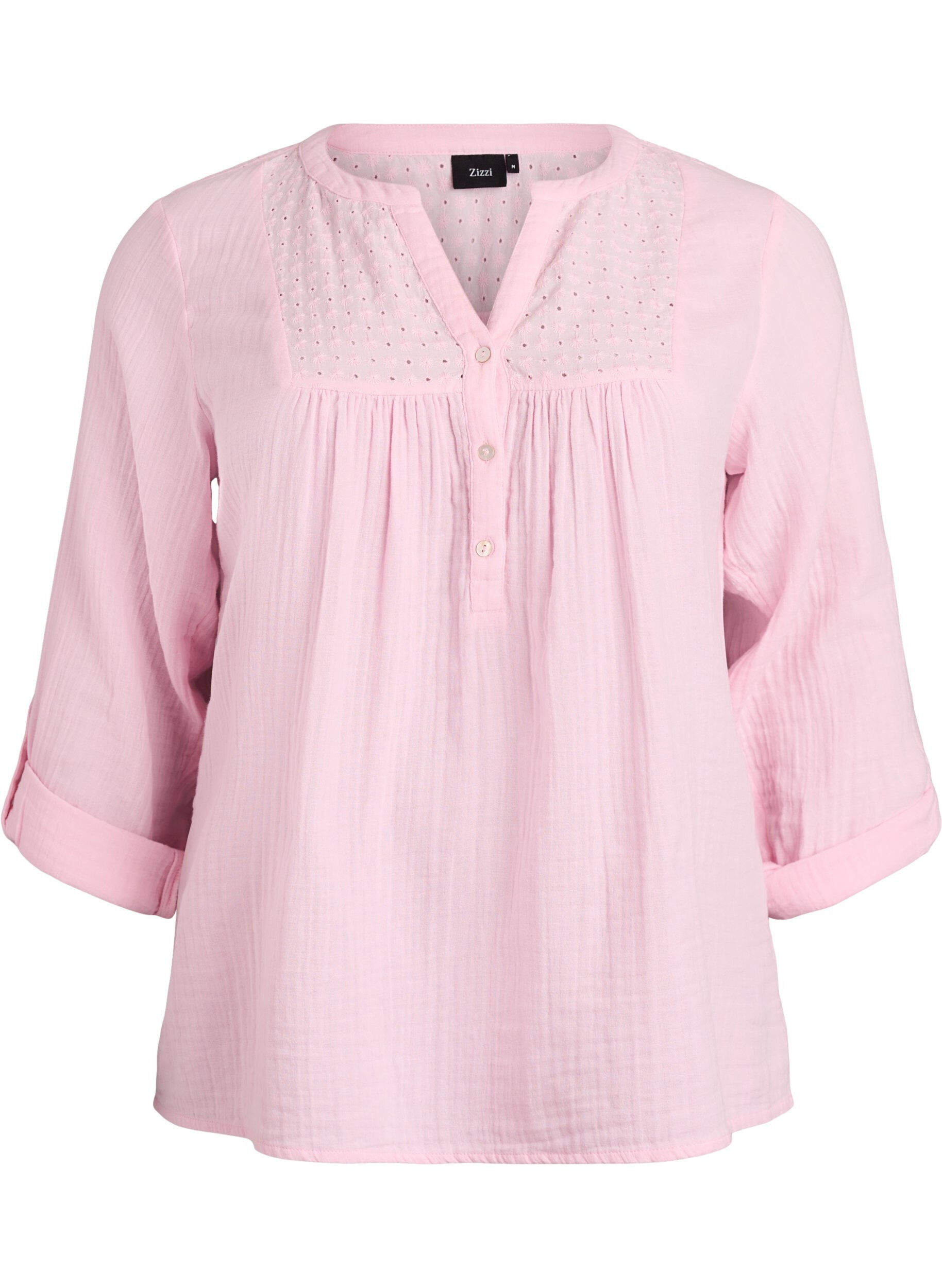 ZizziBlouse in katoenen mousseline met broderie anglaise, Roze, Packshot image number 0