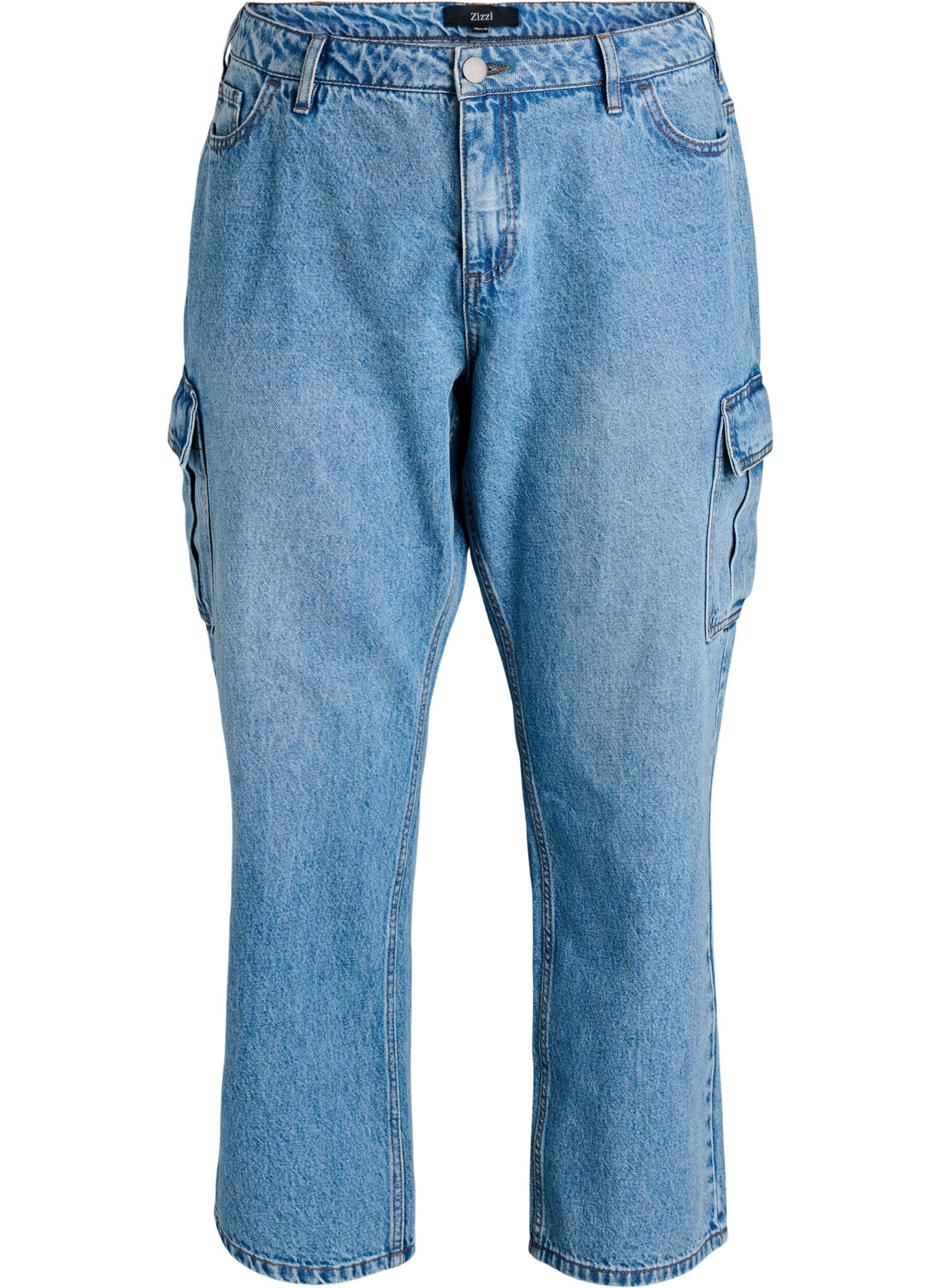 ZizziLosse pasvorm cargo jeans met hoge taille, Light Blue, Packshot image number 0