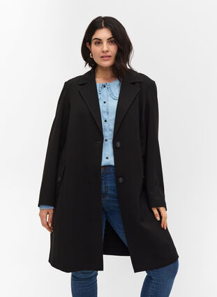 Manteau classique avec fermeture boutonnée, Black, Model image number 0