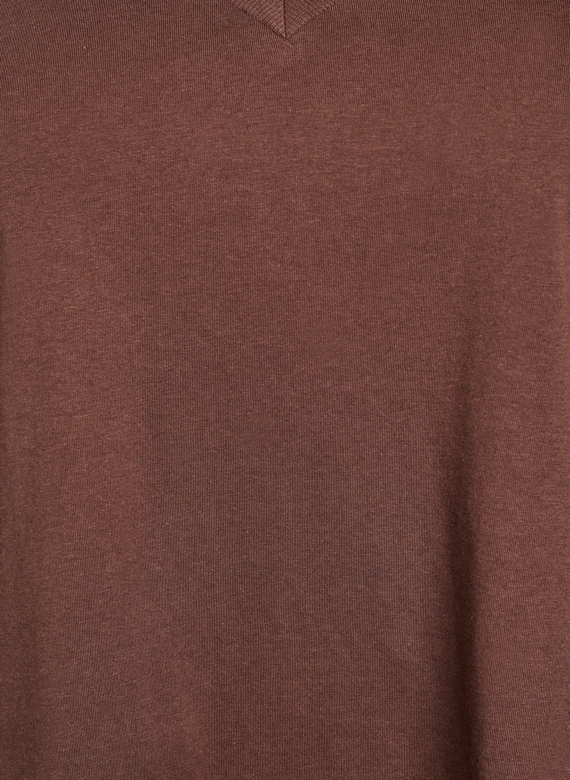 Zizzi T-shirt en coton simple avec encolure en V, Marron, Packshot image number 2