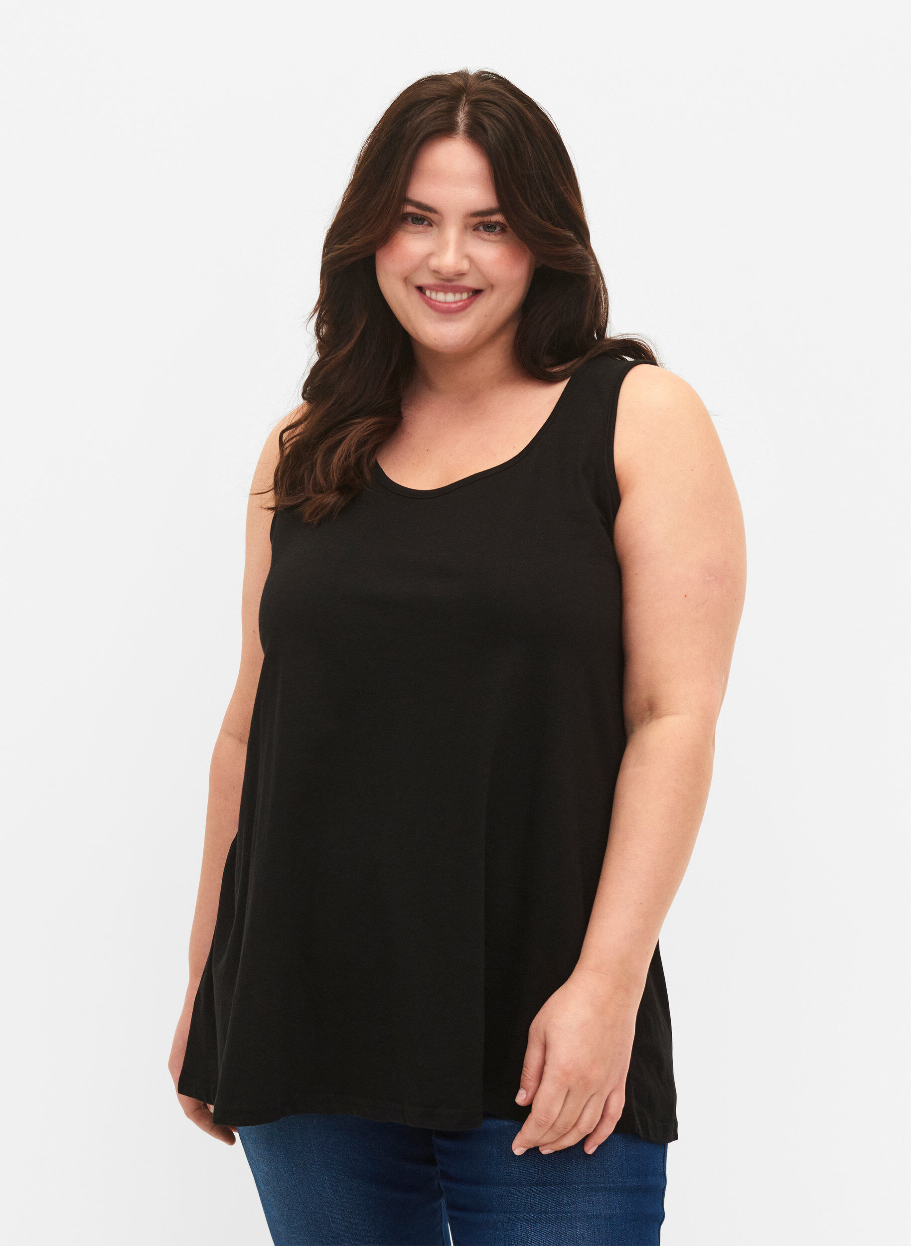 Zizzi Top en coton avec forme en A, Noir, Model image number 0