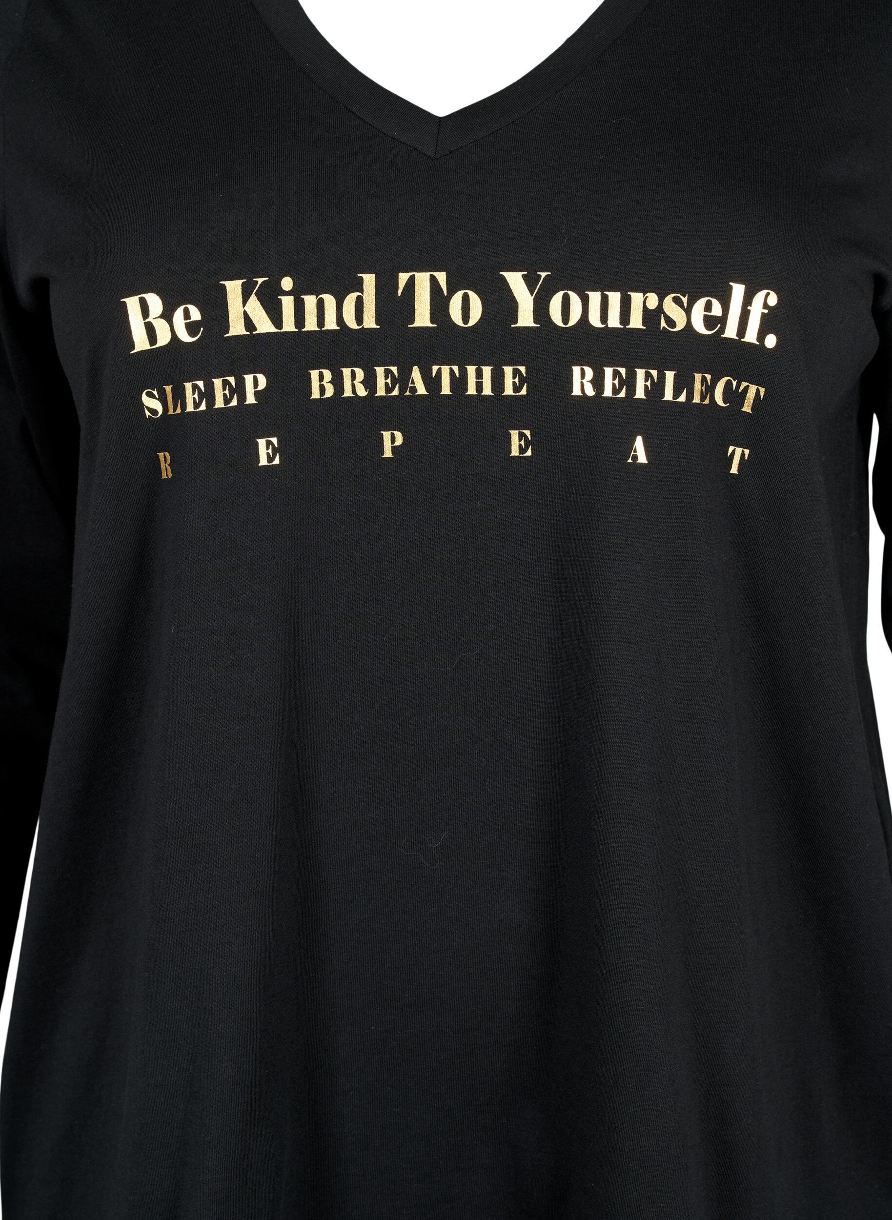 Zizzi Chemise de nuit en coton avec impression de texte, Black W. Be, Packshot image number 2