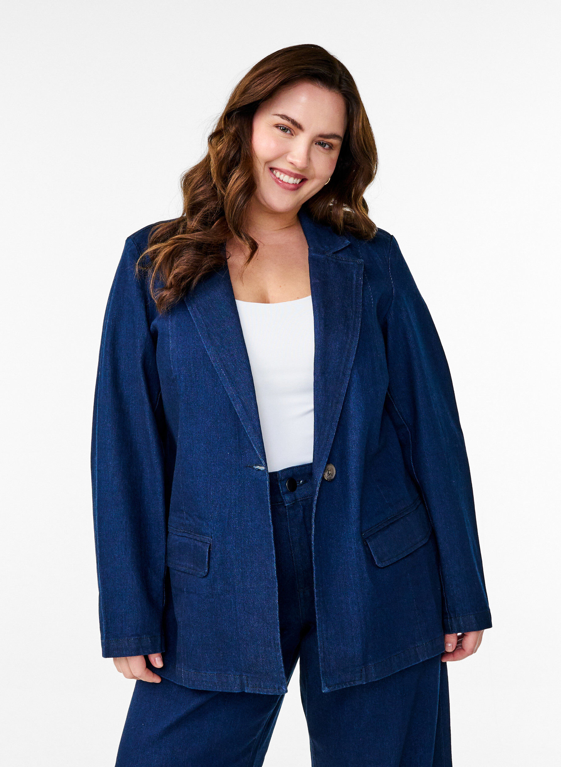 ZizziDenim blazer met zakken, Blauw, Model image number 0