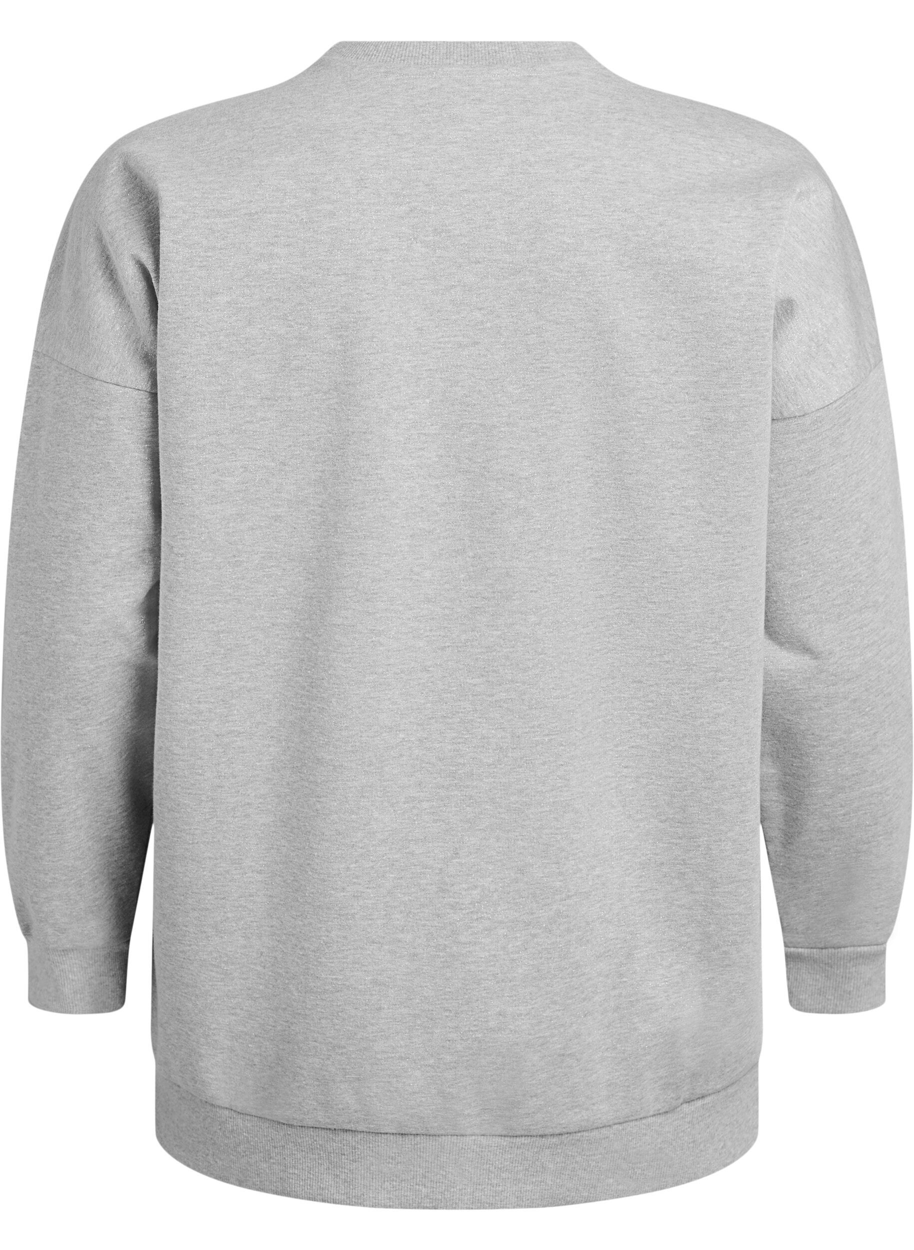 Zizzi Sweatshirt avec fentes et fil paillet&eacute;, Gris, Packshot image number 1