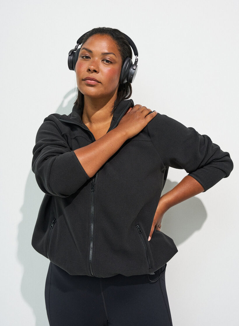 Veste en polaire avec poches, Noir, Model image number 0
