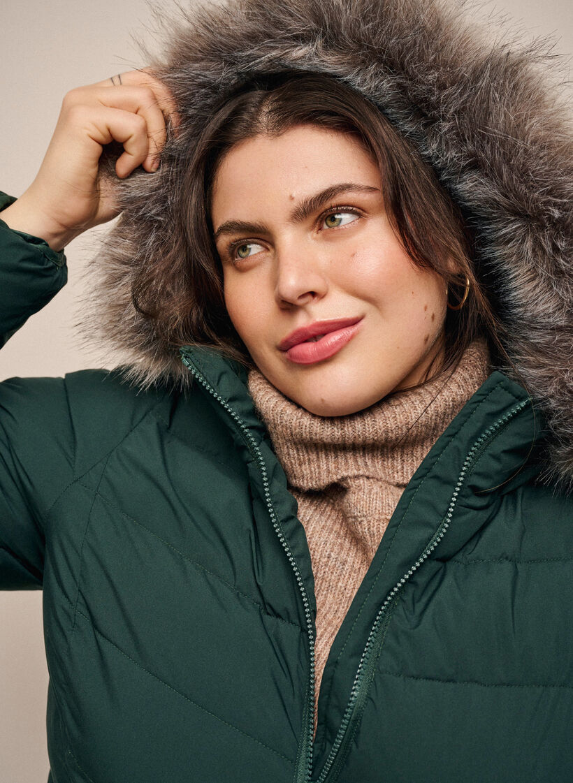 Kort pufferjack met capuchon, Groen, Image image number 0
