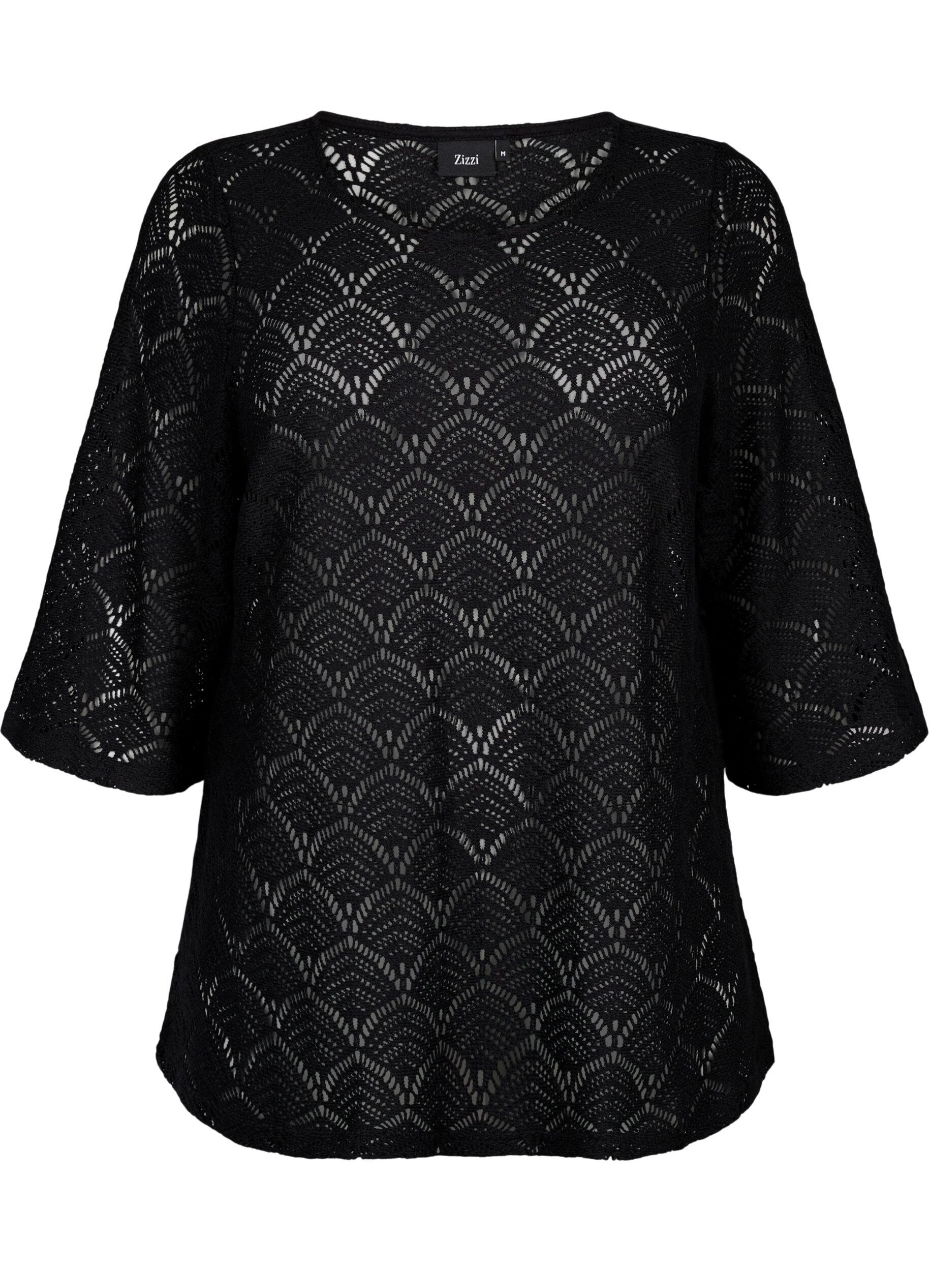 ZizziCrochet Blouse met 3/4 mouw, Black, Packshot image number 0