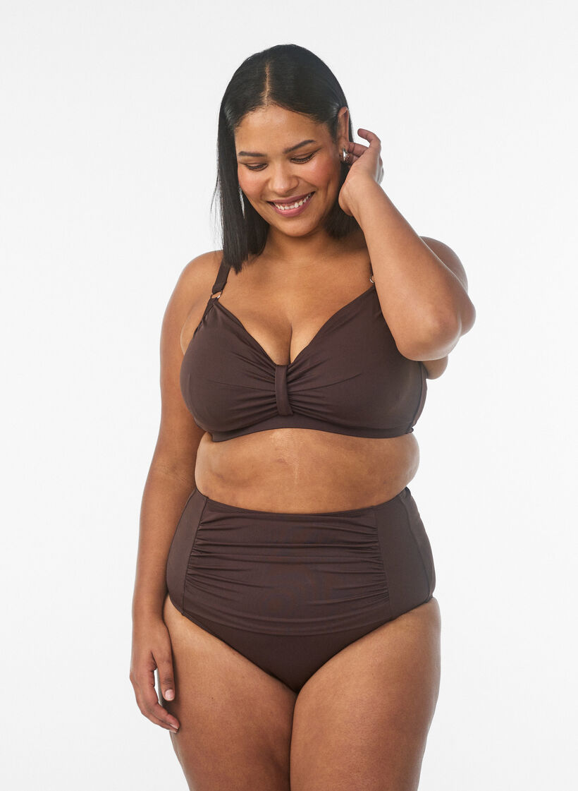 Bas de bikini &agrave; taille haute, Marron, Model image number 0