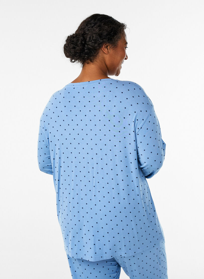 Blouse de nuit en modal avec manches longues, Bleu, Model image number 2