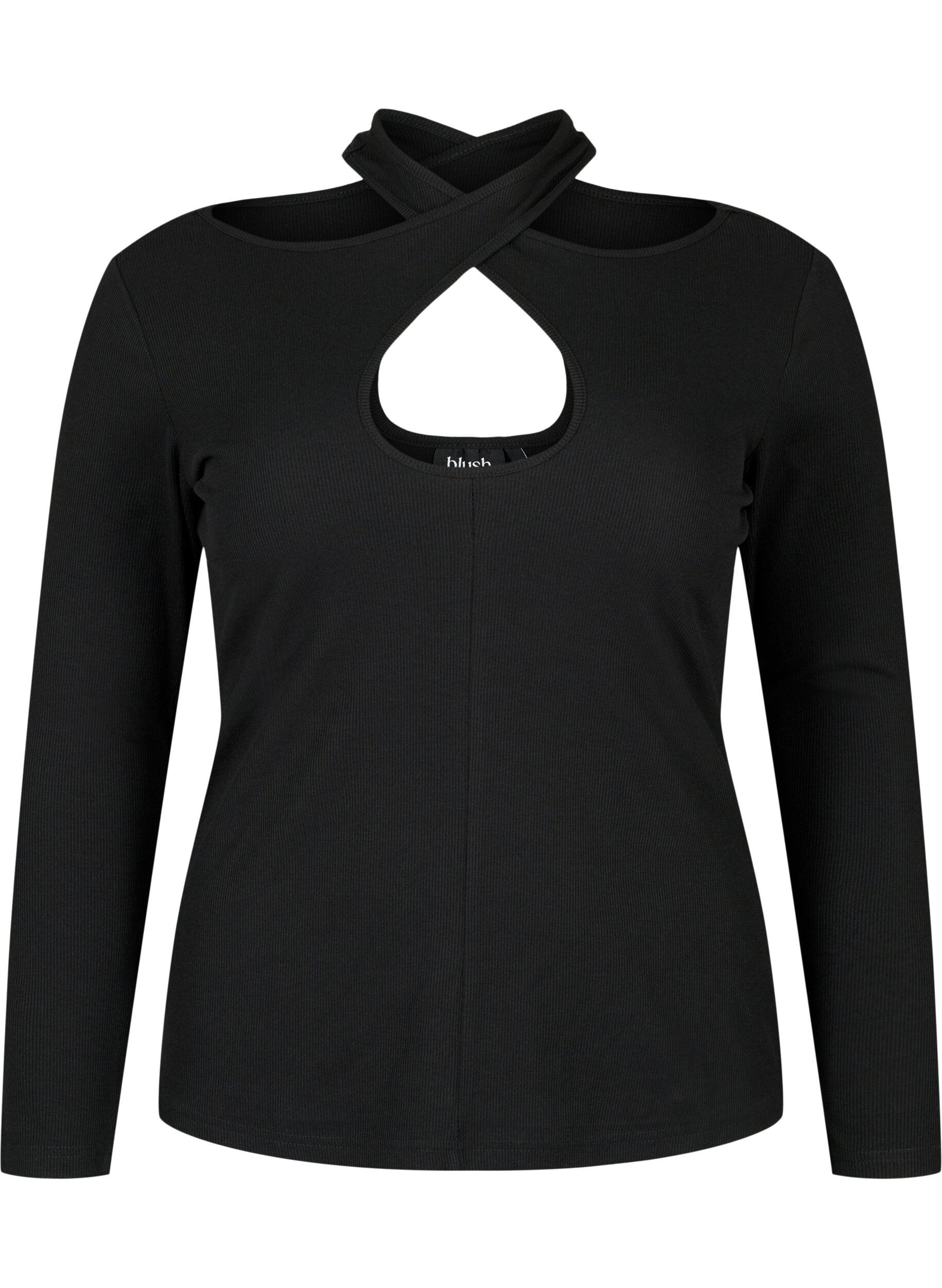 ZizziGesneden blouse met lange mouw, Black, Packshot image number 0