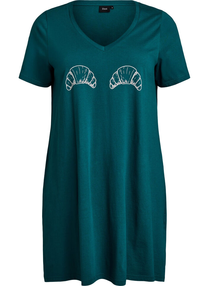 Chemise de nuit en coton biologique et &agrave; col en V, Vert clair, Packshot image number 0
