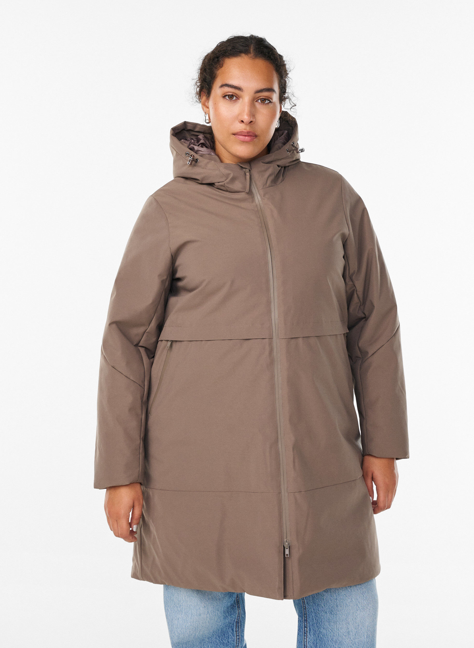 Winterjas met verstelbare taille, Bruin, Model