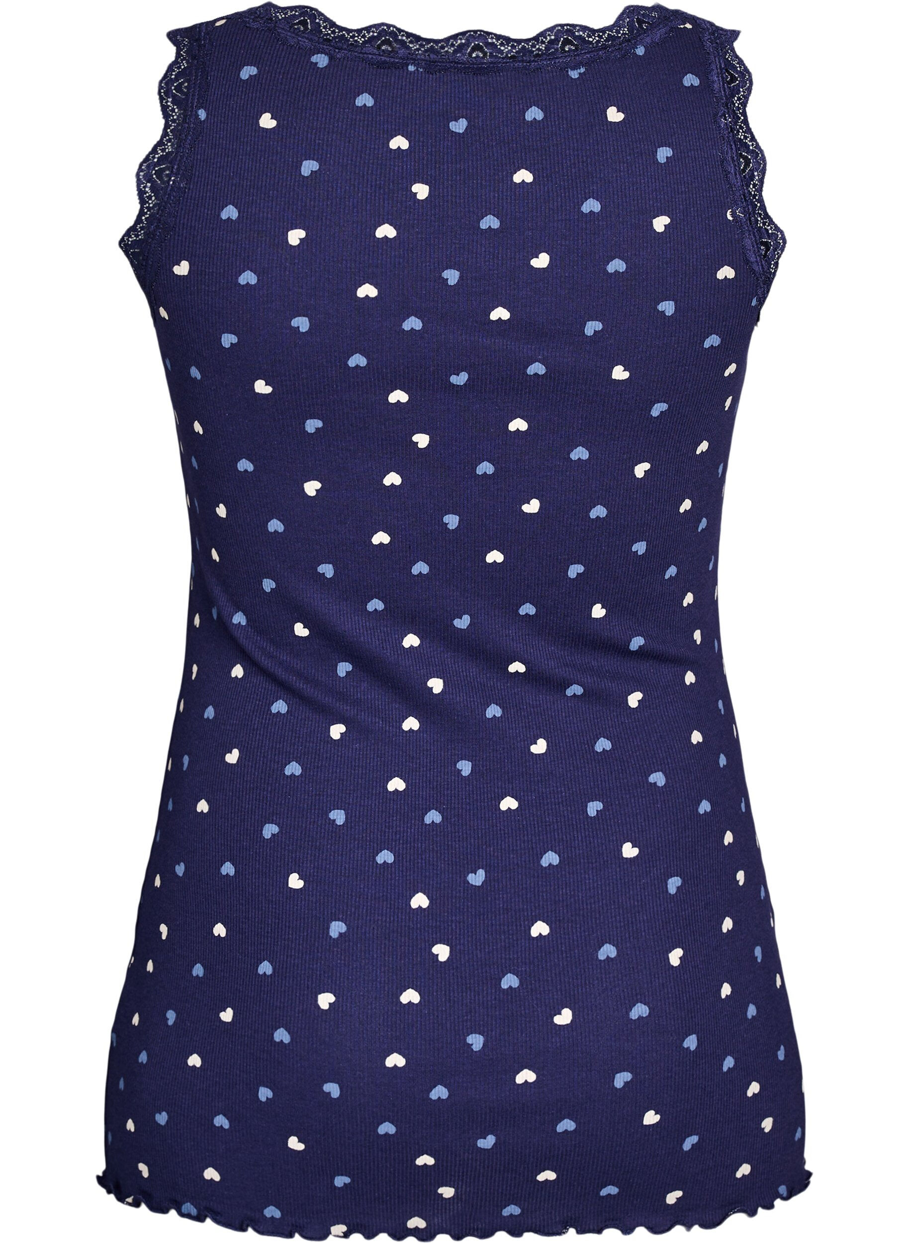 ZizziTop avec imprim&eacute; et bord en dentelle, Bleu, Packshot image number 1