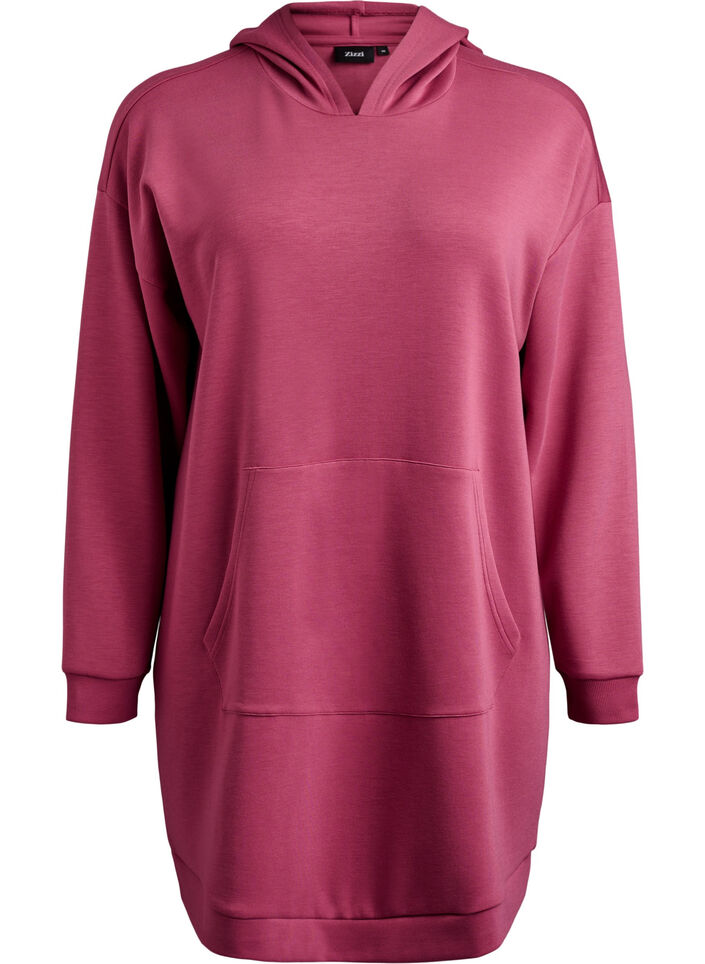 Robe sweat courte &agrave; capuche avec poche kangourou, Rose, Packshot image number 0