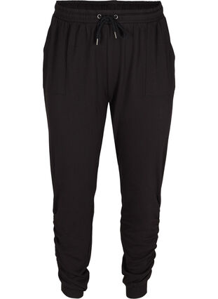 Pantalon d'entraînement de couleur unie avec détails froissés, Black, Packshot image number 0