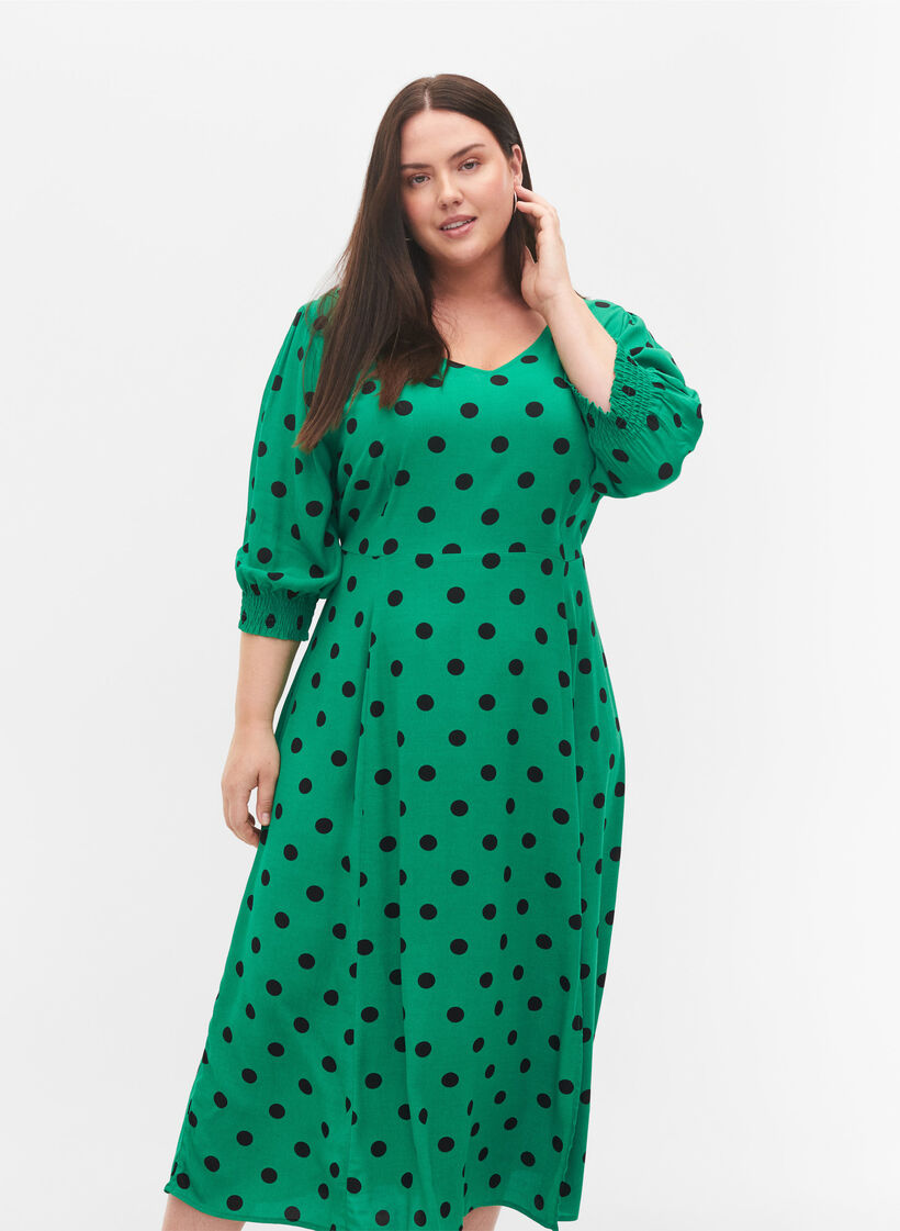 Robe midi à pois en viscose, Jolly Green Dot AOP, Model image number 2