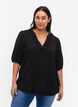Viscose blouse met pofmouwen en ruches, Black, Model image number 0