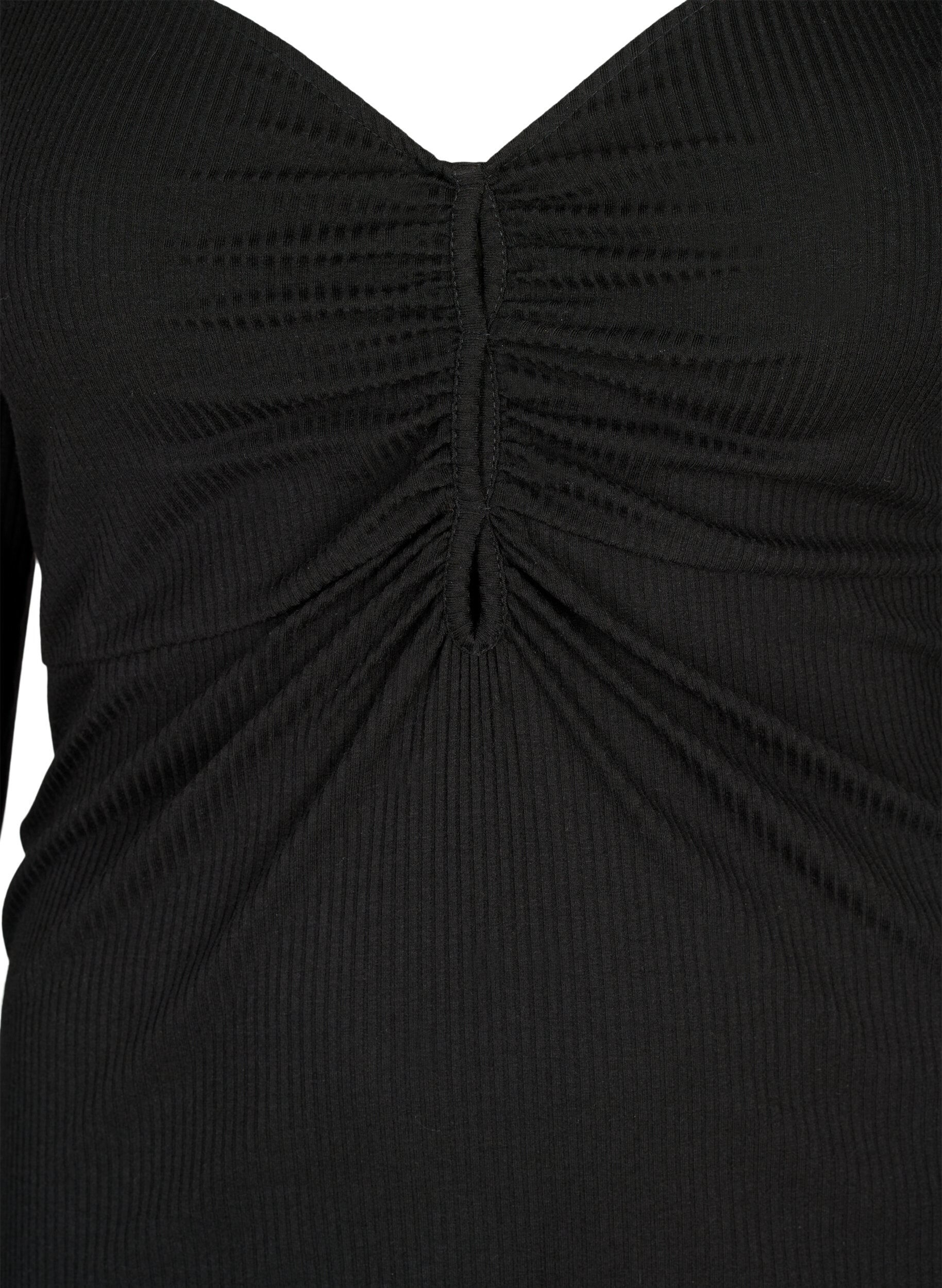 ZizziGeribbelde blouse met gaatjesdetail, Black, Packshot image number 2