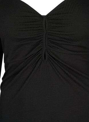 Geribbelde blouse met gaatjesdetail, Black, Packshot image number 2