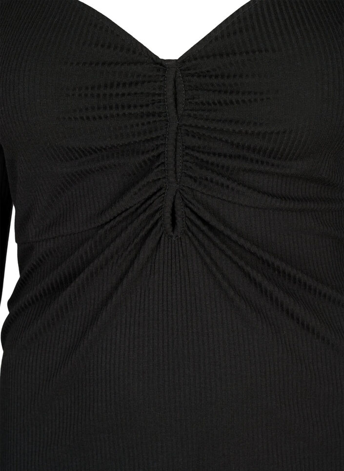 Blouse côtelée à trous, Black, Packshot image number 2